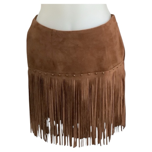 Fornia Women's Faux Suede Fringe Mini Skirt - Picture 1 of 6